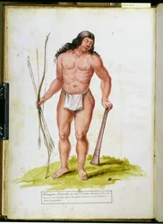 Inboorling van de Caraïben met zijn wapens, uit een manuscript over planten en beschaving in de Antillen